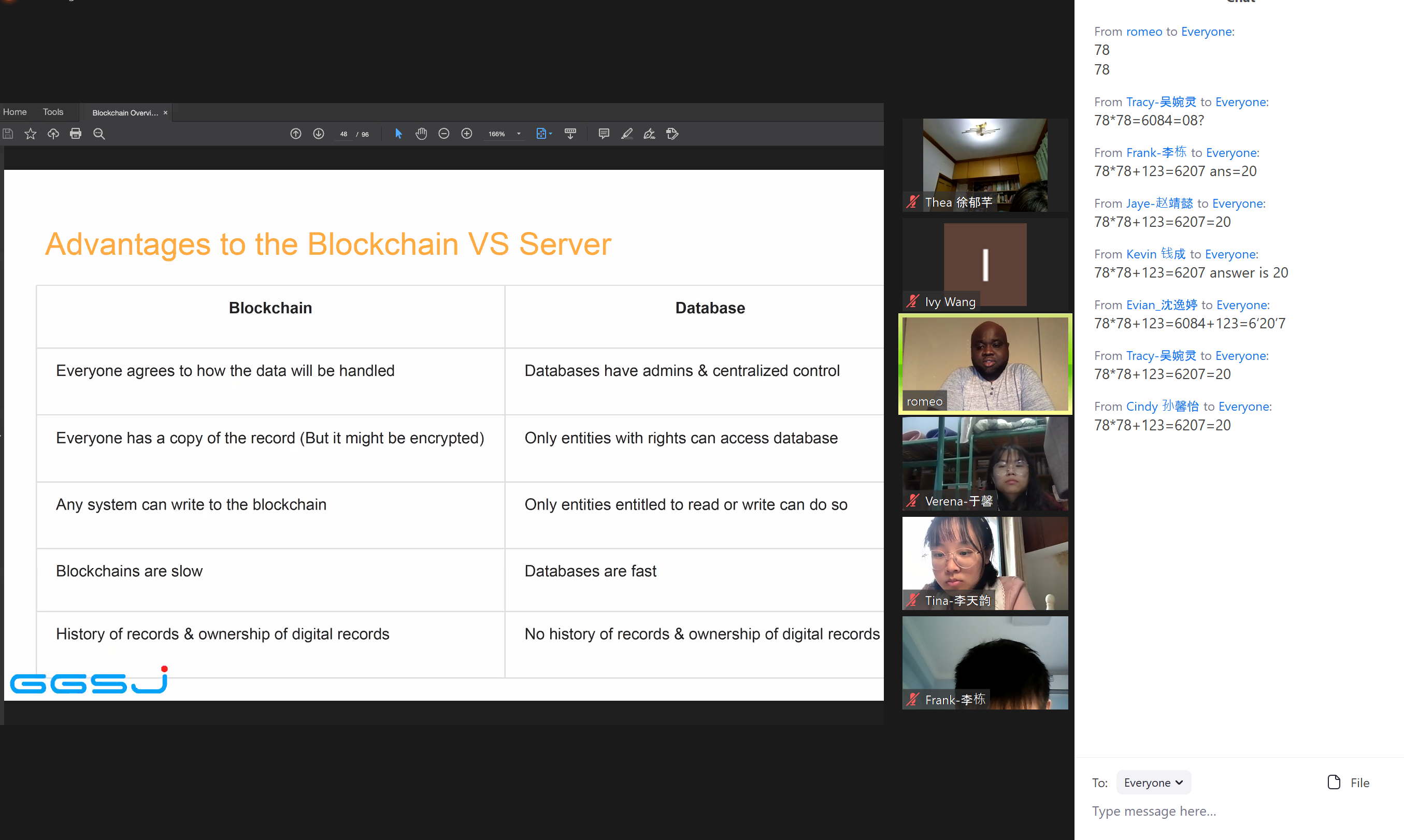 图为（区块链领域的国际专家跟学生们进行课堂互动