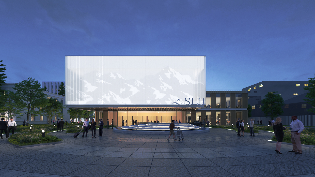 图为实训酒店南侧入口——面向城市的教育文化载体