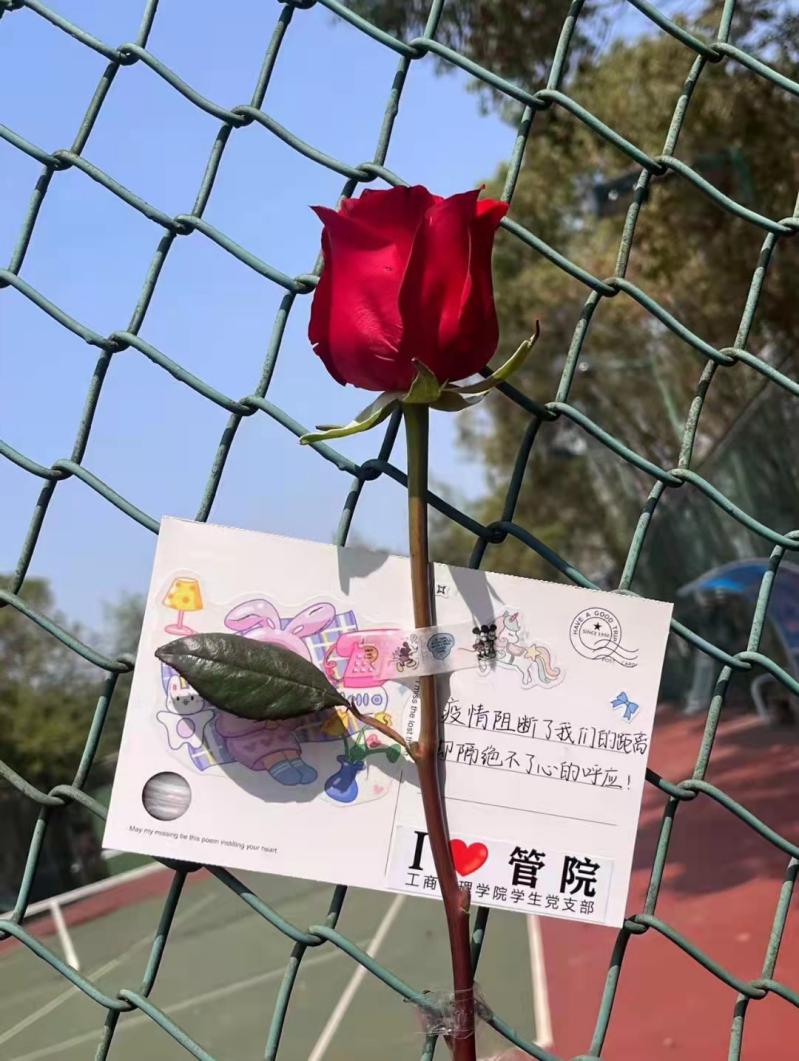 图为管院志愿者在校园各地投放贺卡