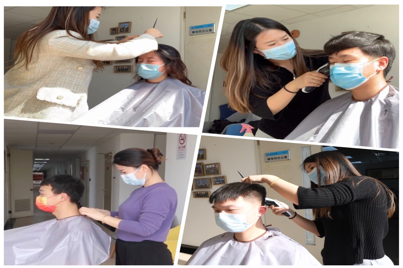 图为疫情防控期间教师“理发师”为学生理发 图为疫情防控期间教师“理发师”为学生理发