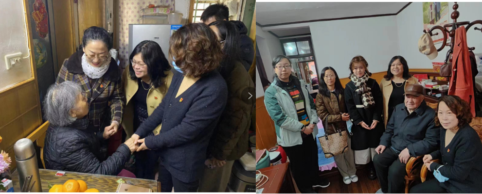 图为酒店管理学院教职工第一党支部看望田林三村四村老党员