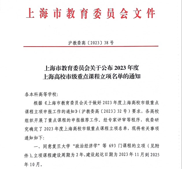 表1.上海商学院2023年市级重点课程立项名单